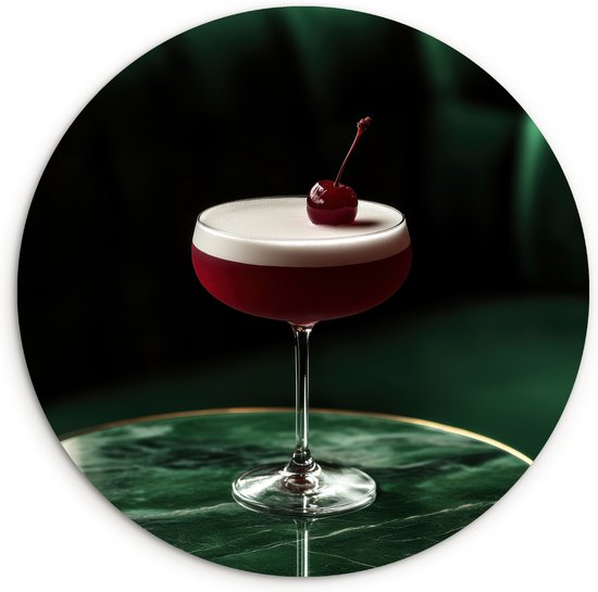 WallCircle® Cercle mural 30x30 cm - Cercle mural Cerise - Cocktail - Rouge - Marbre - Décoration murale salon - Décoration murale cuisine - Accessoires décoration chambre - Tableaux ronds