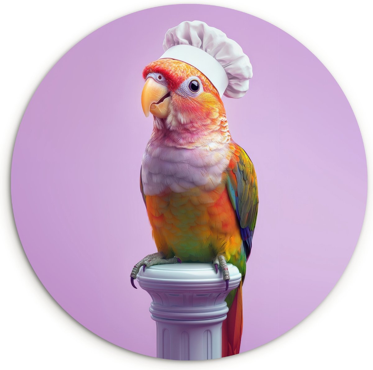 WallCircle Wandcirkel 60x60 cm - Muurcirkel Papegaai - Koksmuts - Pilaar - Vogel - Muurdecoratie woonkamer - Wanddecoratie keuken - Kamer decoratie accessoires - Ronde schilderijen Koksmuts - Parkiet