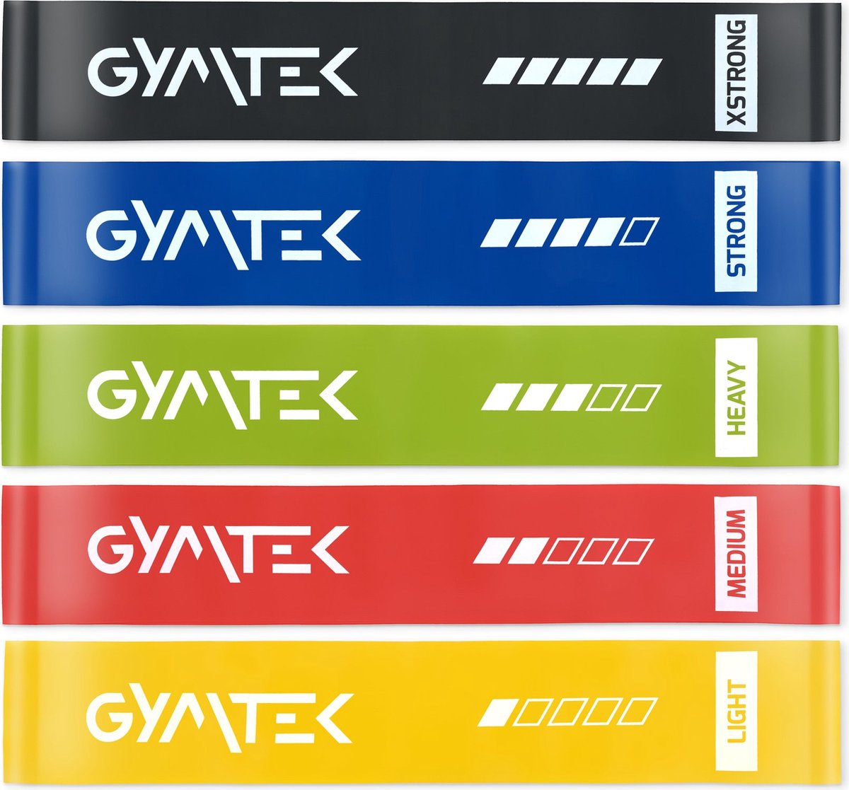 Gymtek® Fitness Weerstandsbanden Set - 5 stuks, 0,5-30 kg - Fitnessbanden, Weerstandsbanden, Gymnastiekbanden - Yoga, Pilates, Fitness