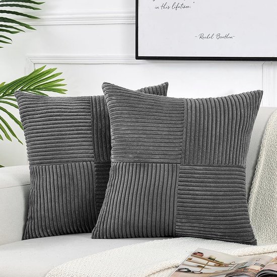 Foto: 2 stuks decoratieve sierkussenhoezen voor woonkamerbankbed rustieke boerderij boho woondecoratie zachte corduroy patchwork textuur vierkante kussenhoes 30x50 cm donkergrijs