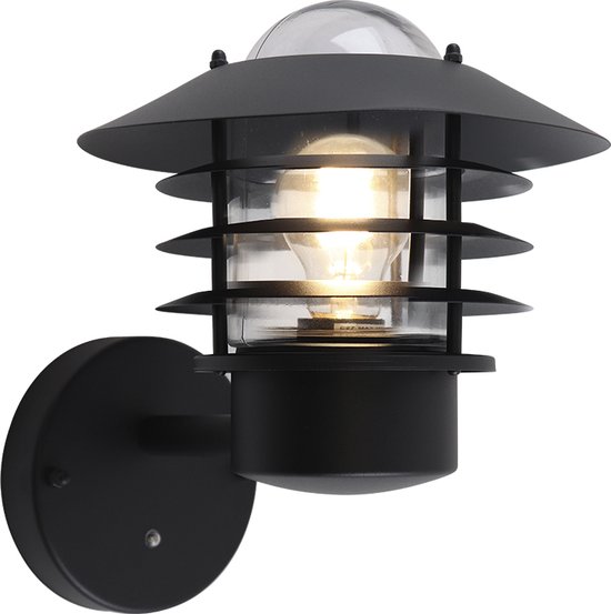 Zwarte buiten wandlamp met schemersensor modern, Bernadette, 9W, 3000K