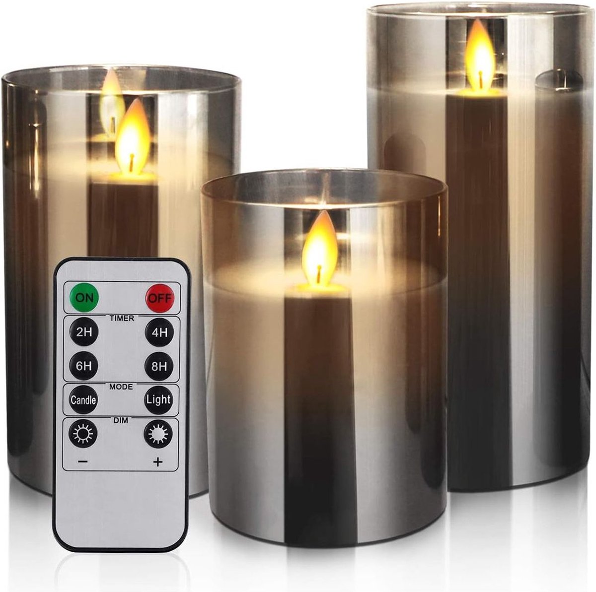White-label® Led Kaarsen Met Afstandsbediening - Bewegende Vlam - Dimbaar - Grijs