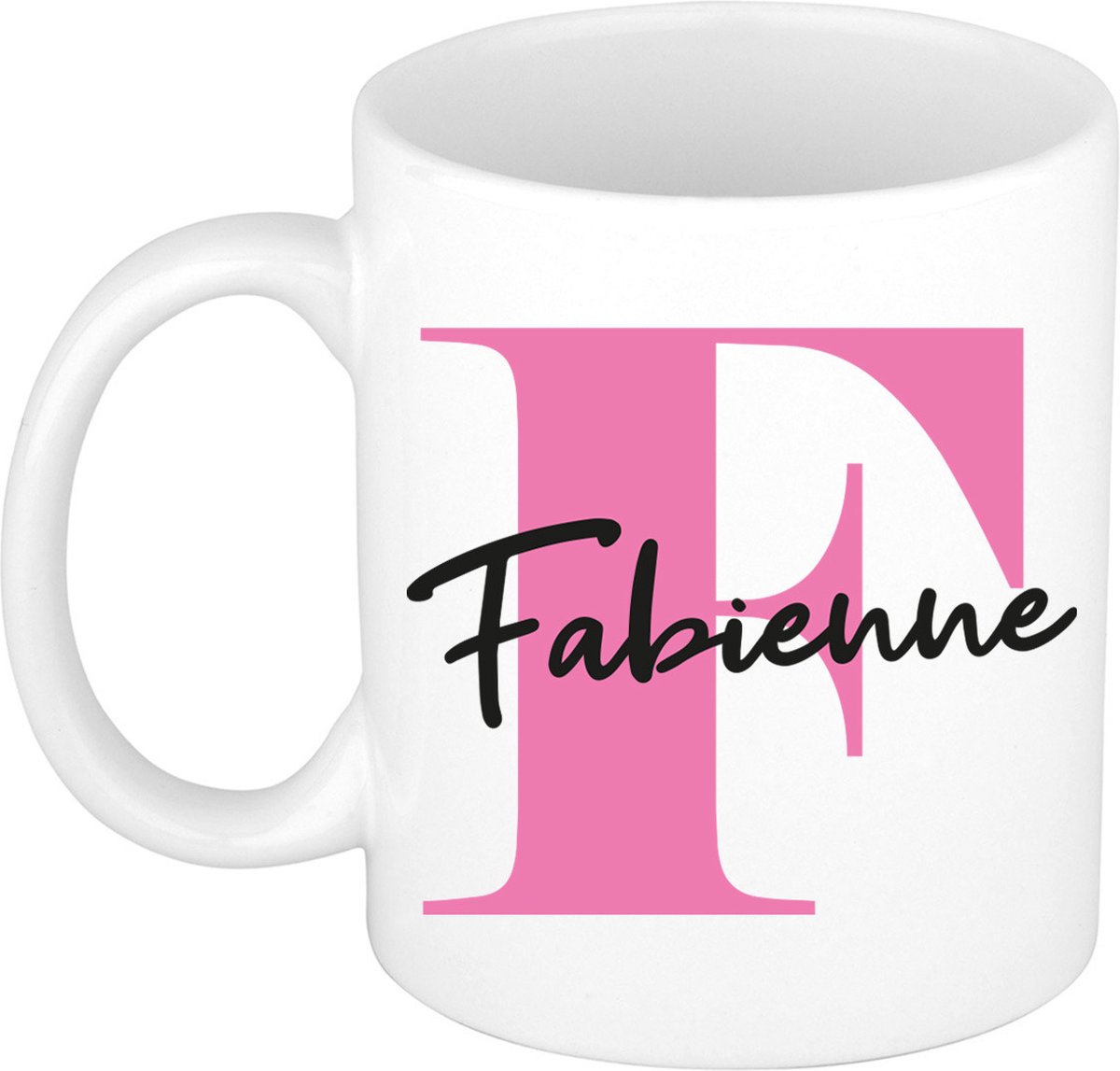 Bellatio Decorations Naam mok Fabienne - roze - wit - keramiek - 300 ml - cadeau beker