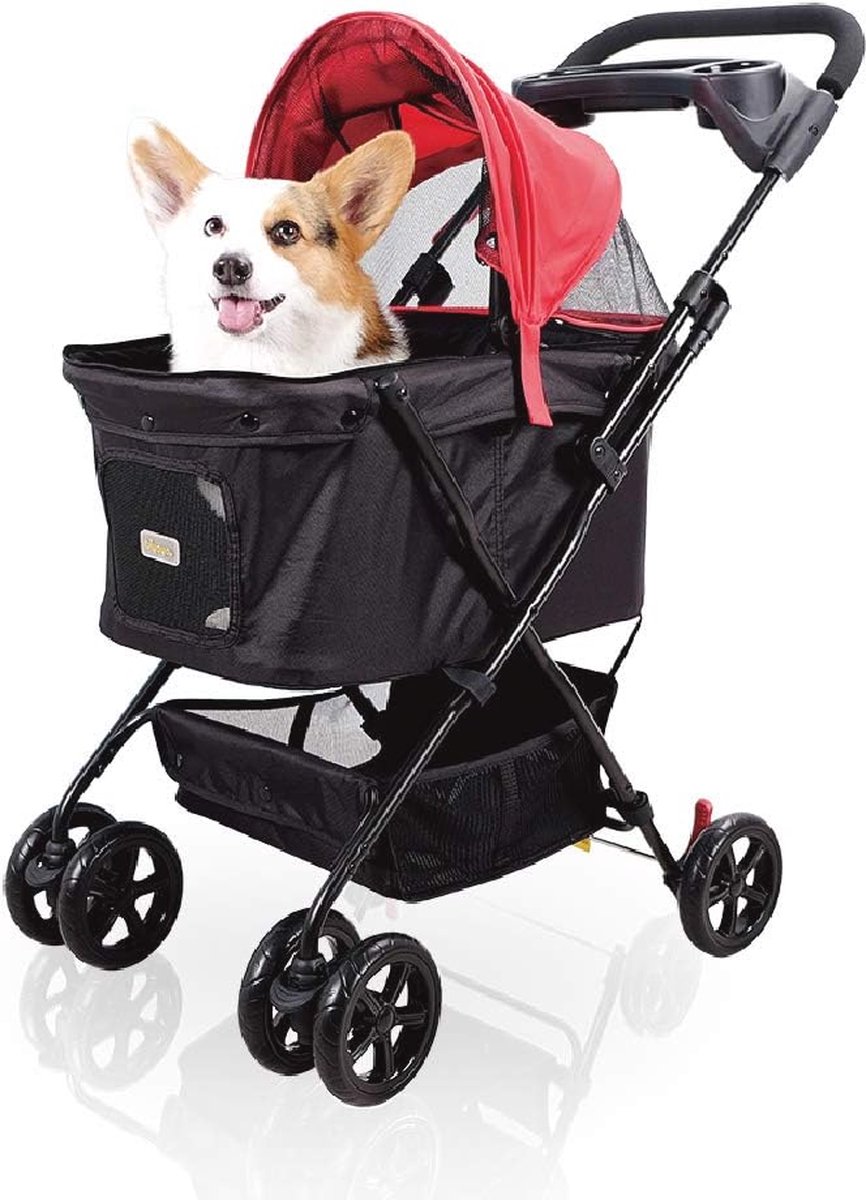 Wandelwagen voor kleine en middelgrote honden en katten met zonnekap en gaasramen - Luxe kinderwagen voor huisdieren