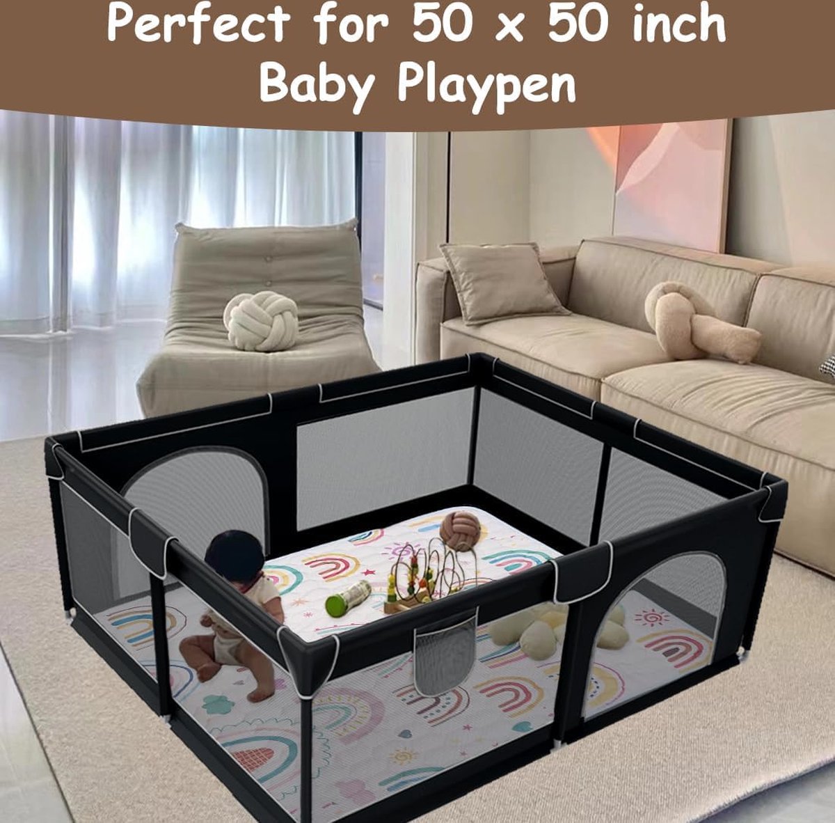 Goodivery ® Zachte en Omkeerbare Kruikmat voor Baby's met Regenboogontwerp, 127x127x1.5 cm