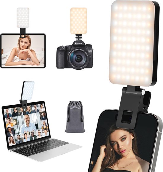 LED Selfie Licht Mit Clip - Dimmbares Videolicht 3000K-6500K | 2000mAh Akku