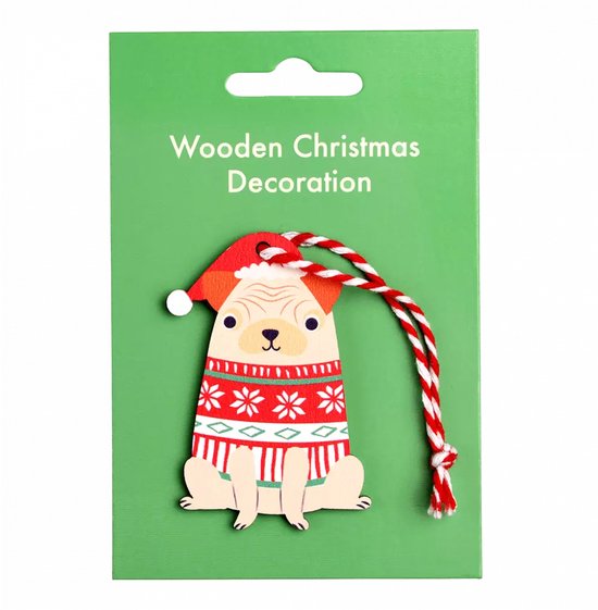 décoration figure Pug Dog bois noël