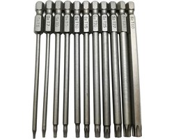 11 stuks - Schroefbits - schroefbitset - Lange Torx-schroevendraaierset - Holle Torx Bitset - S2 stalen - met beveiligingskop - zeskantschacht - 100mm - T6 T7 T8 T9 T10 T15 T20 T25 T27 T30 T40
