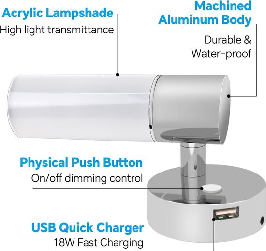 LED-spot met aanraakschakelaar en USB-poort in het stopcontact | LED Lamps 12V | Electrics, Batteries for Motorhomes, Campervans, Caravans | Camping Shop | Reimo.nl