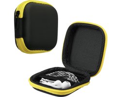 kwmobile Square Carrying Case for Earphones - Portable Storage Bag Pouch for Headphones Earbuds Small Objects with Zipper - Yellow / Black