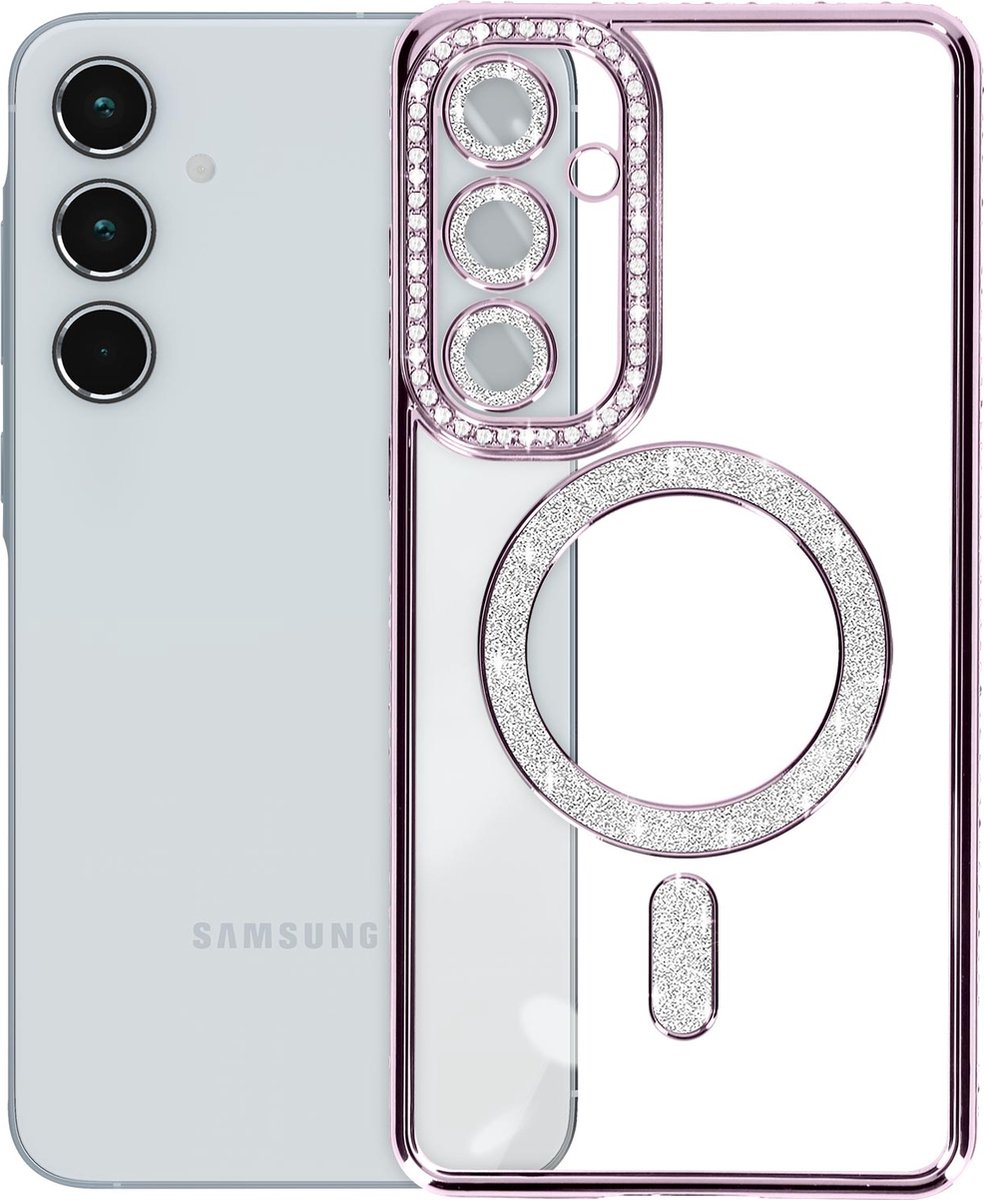 Avizar Diamond hoesje Geschikt voor Samsung Galaxy A35 MagSafe Omtrek Strass, Paars