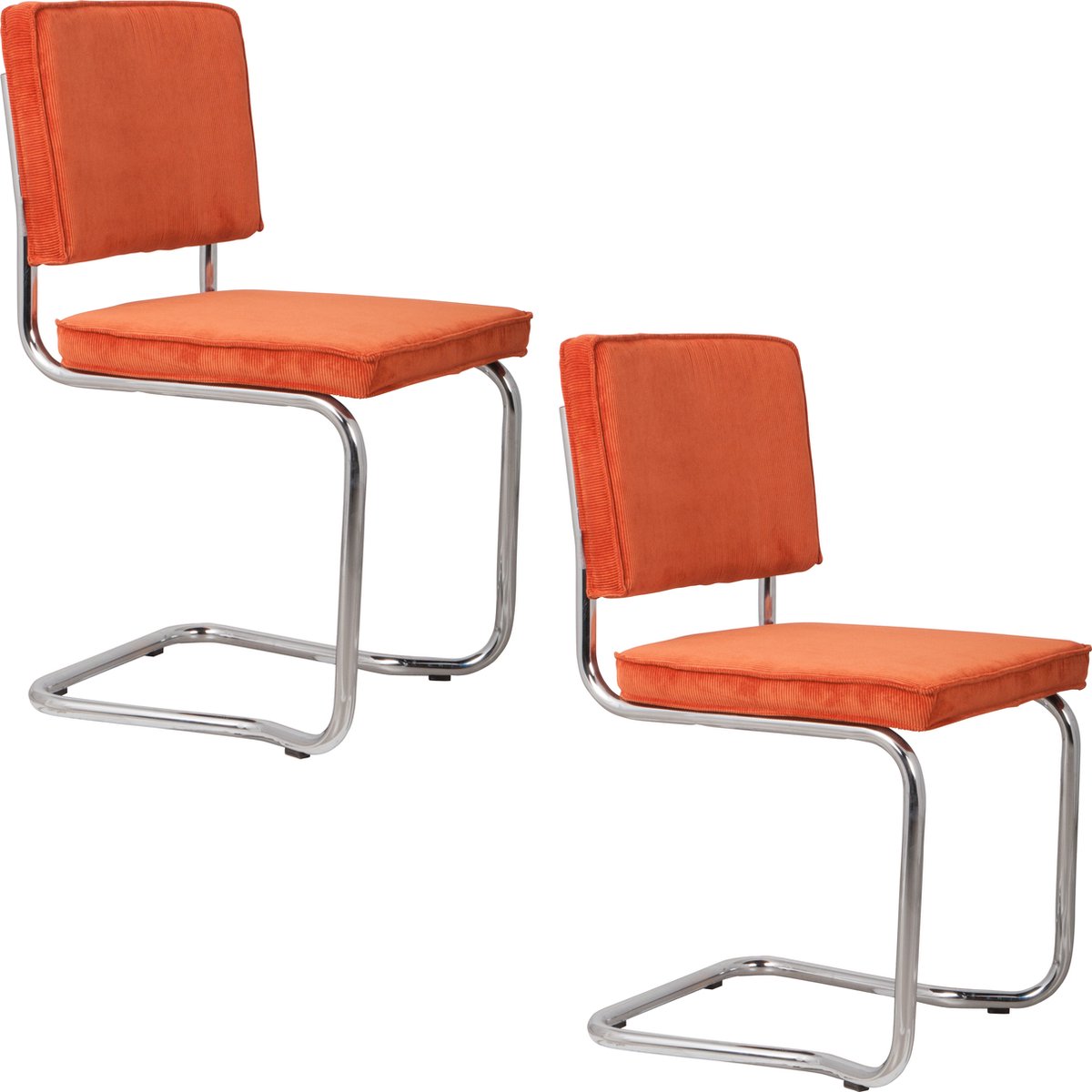 Zuiver Ridge Kink Rib Eetkamerstoelen Oranje - Set van 2