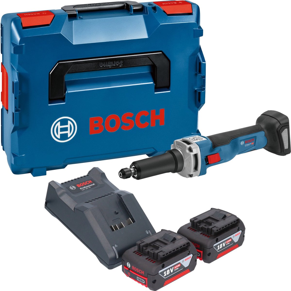 Bosch GGS 18V-23 LC Professionele rechte accuslijpmachine 18 V borstelloos + 2x accu 4.0 Ah + lader + L-Boxx