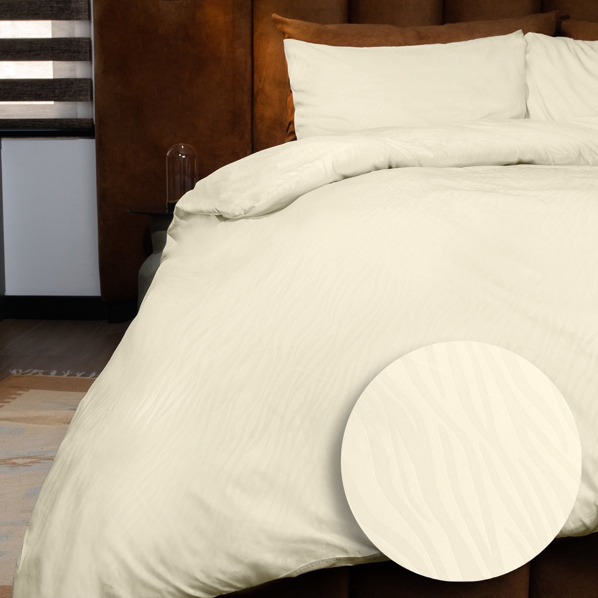 Zydante® Dekbedovertrek Emboss Zebra 240x220 cm - Champagne - met 2 Kussenslopen