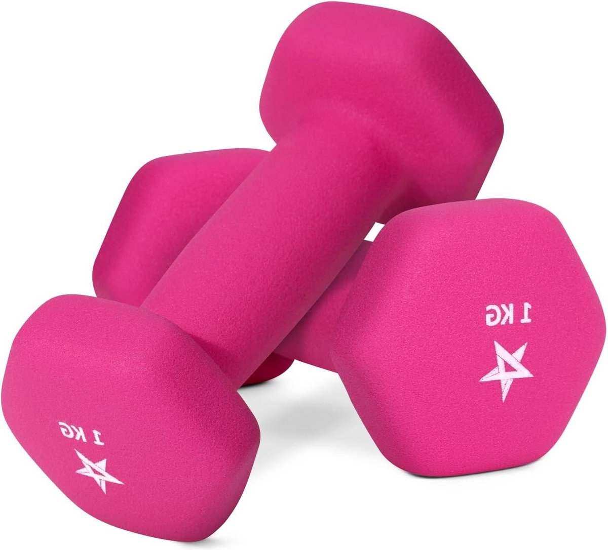 Dumbbells/Gewichten Hex Neopreen Gewichten Halters Set - 1 kg tot 7 kg - Paar Handgewichten voor Thuis Workout - Roze