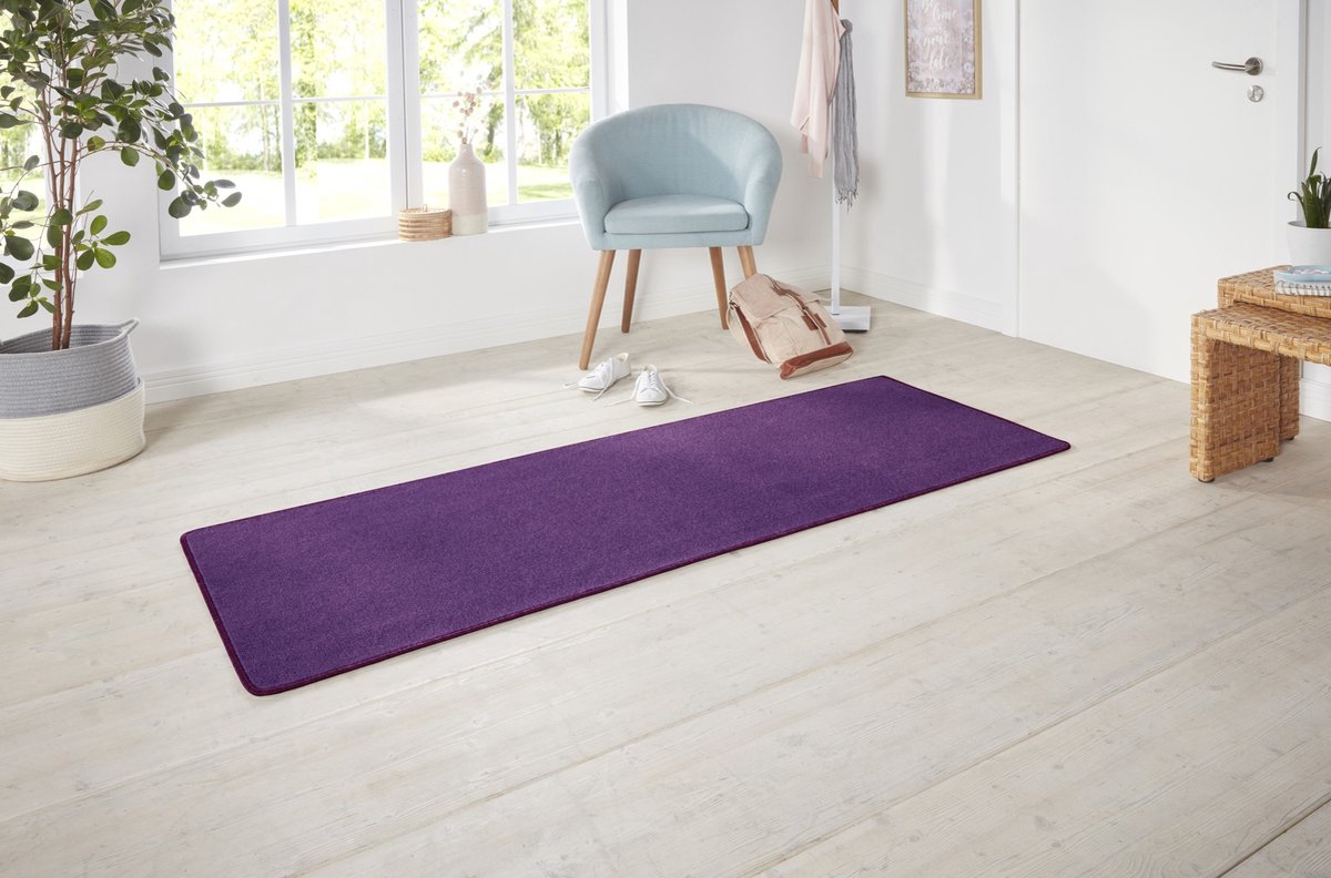 Flycarpets Loper Laagpolig Effen Uni Vloerkleed - Nasty - Paars 80x200 cm