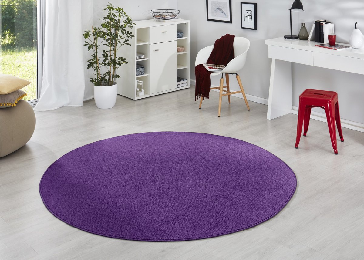 Flycarpets Rond Uni Laagpolig Effen Vloerkleed - Fancy - Paars 133cm rond Ø