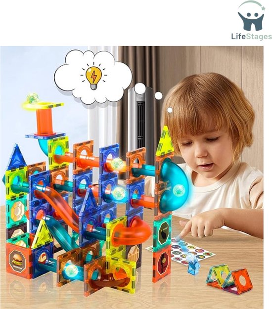 LifeStages - Knikkerbaan Magnetisch - 110 Stuks Magnetisch Bouwspeelgoed Kinderen STEM - Onderwijs - Bouwstenen Speelgoed Set Cadeau Voor 3-12 Jaar Oude Jongens En Meisjes