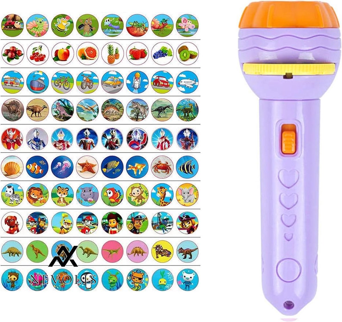 Nevolis Projector Flashlight Slide Flashlight Projection 80 Patterns Light Slide Lamp Toy Educational Learning Bedtime Night Light Story Torches for Kids Purple-Learning-Toys-Kids-Night-Light .