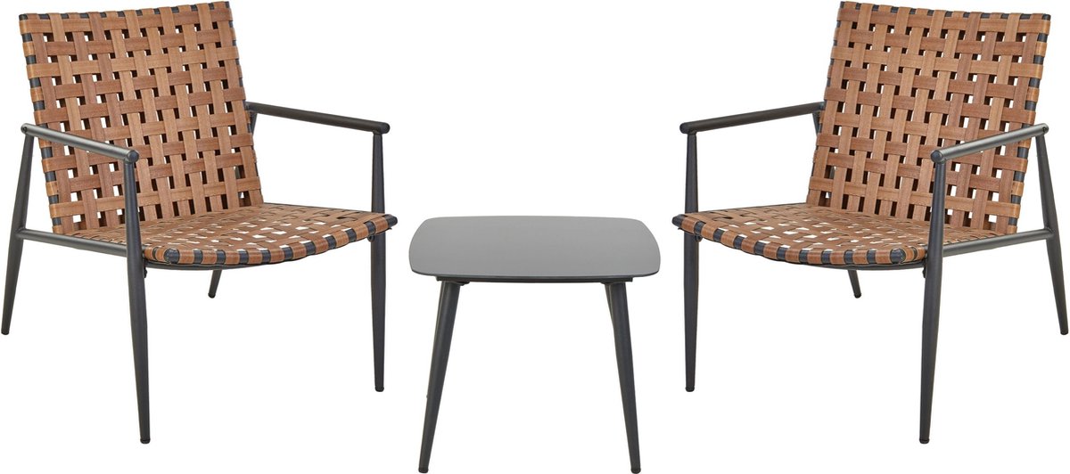 Moderne bistroset van PE rotan in natuurlijke kleur voor tuin.