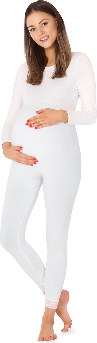 Be Mammy Dames Leggings - Zwangerschapskleding - Lange 7/8 - Viscose - BE-BE20-262-LE - Wit - L