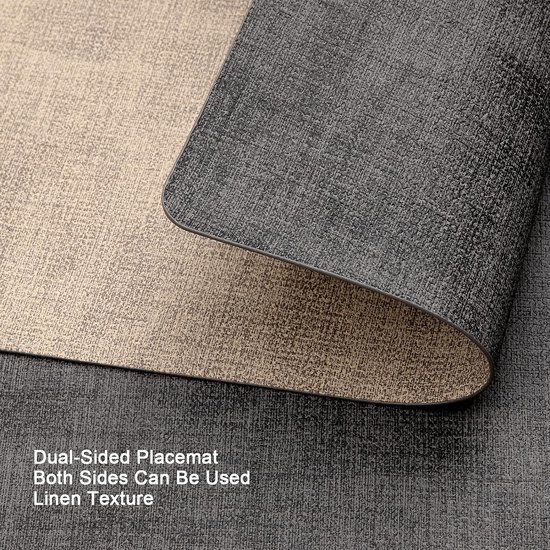 Myir JUN Lederen Placemat en Onderzetters, Tafelmatten Waterdichte Afveegbare Dubbelzijdige Plaats Matten Koffiematten Antislip Wasbare Placemats en Coaster (Sets 6, Grijs Wit