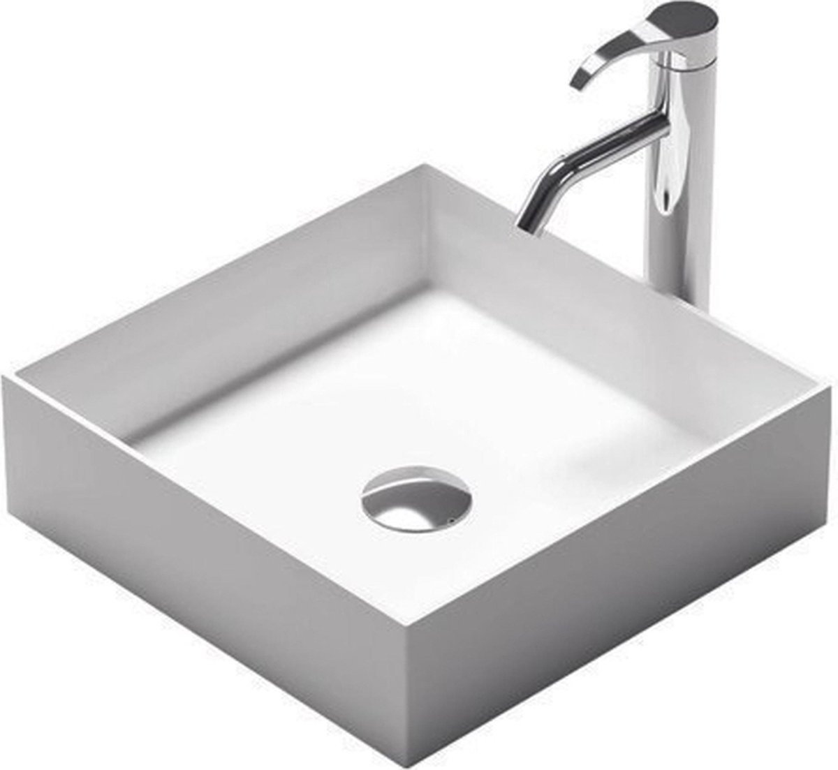 Nemo Stock Java Style opbouwwastafel vierkant 38x38x11cm solid surface mat wit