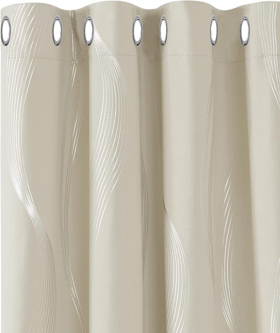 Deconovo 100% Verduisterende Gordijnen - Woonkamer Gordijnen met Plooienband - Thermische Gordijnen Tegen Hitte, 300×245 CM, Beige claro, 1 Panelen