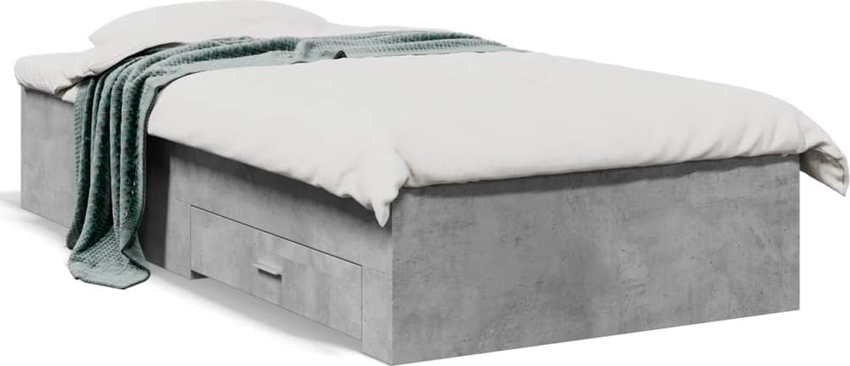 vidaXL - Bedframe - met - lades - bewerkt - hout - betongrijs - 100x200 - cm