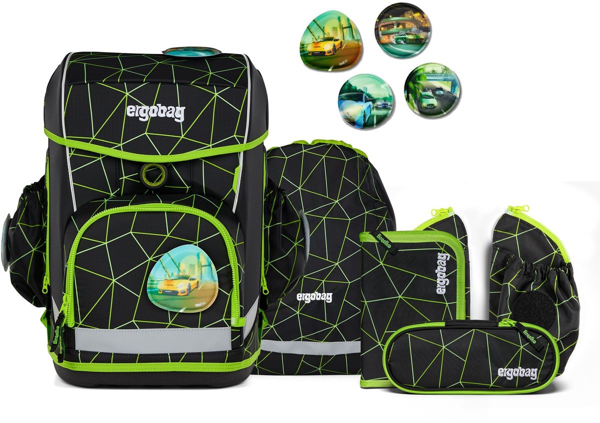 ergobag Schooltas Lumi-Edition Cubo Light Set 6-delig CyBär Race Zwart