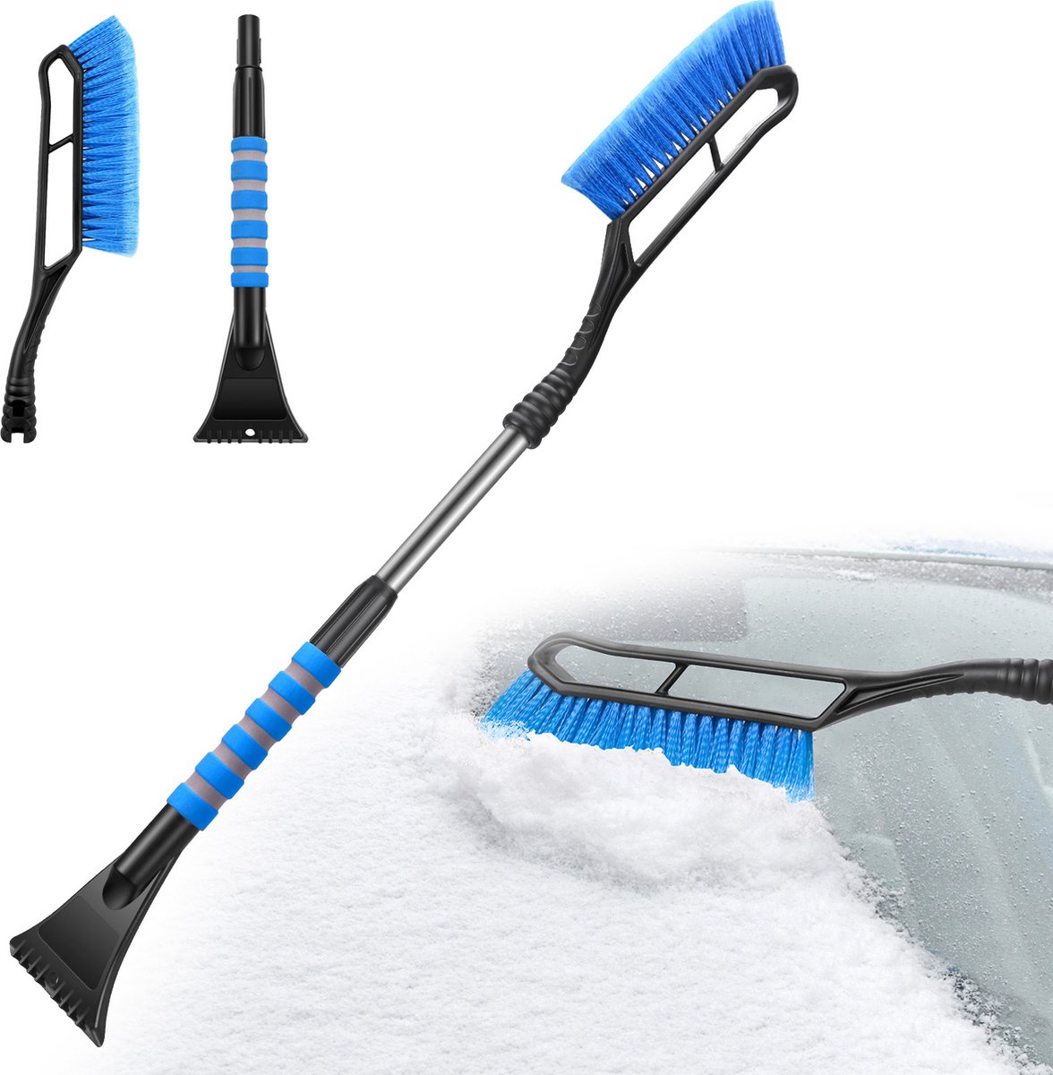 MMOBIEL Sneeuwborstel en IJskrabber met Bezem voor Auto – Winteraccessoire Auto - Afneembare en Uitschuifbare Auto Sneeuwschraper - Duurzame & Zachte Ergonomische Schuimrubberen Handgreep - Blauw