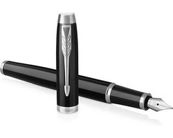 Parker IM vulpen | Zwarte lak met chroom detail | Fijne penpunt met blauwe navulling | Geschenkdoos