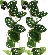 Bellatio Design kunstplant/hangplant slinger - 2x - Gatenplant/philodendron - groen - 120 cm lang - planten guirlandes