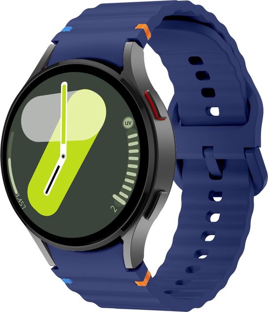 By Qubix - Wave Sportband met aansluitknop - 20mm - Donkerblauw - Geschikt voor Samsung Galaxy Watch 7 (40 & 44mm) - Galaxy Watch FE - Galaxy Watch 6 - Galaxy Watch 6 Pro - Galaxy Watch 5 - 5 Pro - Galaxy Watch 4 - 4 Classic
