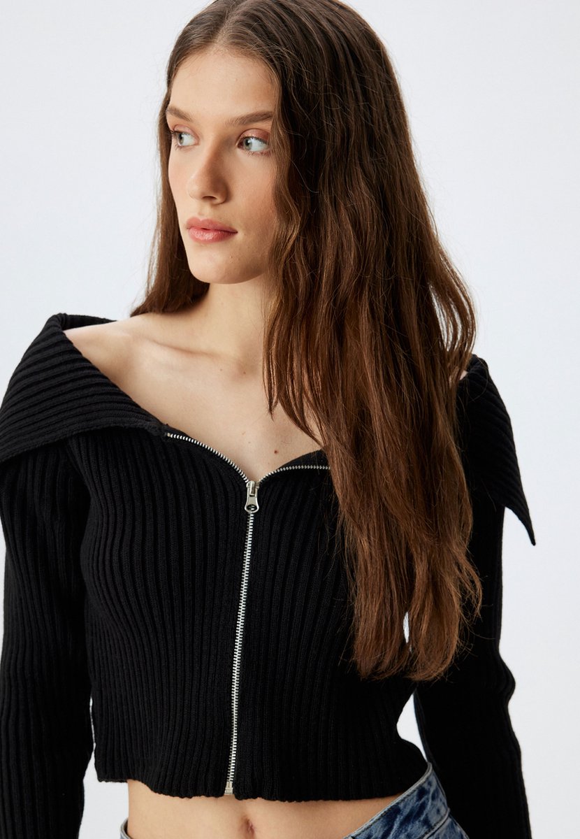 Off-the-shoulder Rits gedetailleerd Sweater