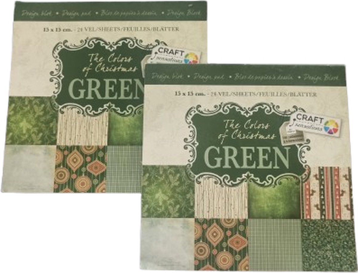 Craft Kerst Designblok Groen - Set van 2 blokken - 24 vellen met 24 designs - Craft Sensations - Deco Time - Christmas Designpad - Kerstmis Knutselen