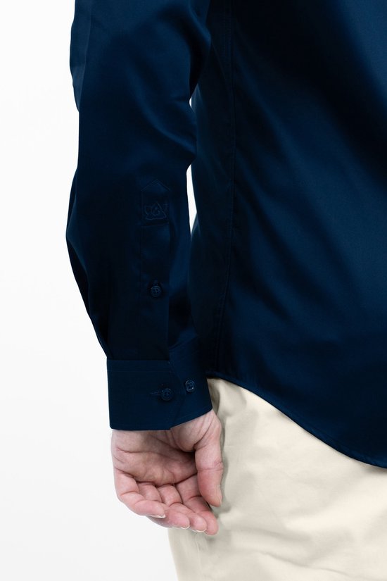 Vercate - Chemise Sans Repassage - Marine - Blauw Marine - Coupe Slim Fit - Satin de Katoen - Manches Longues - Homme - Taille 39/M