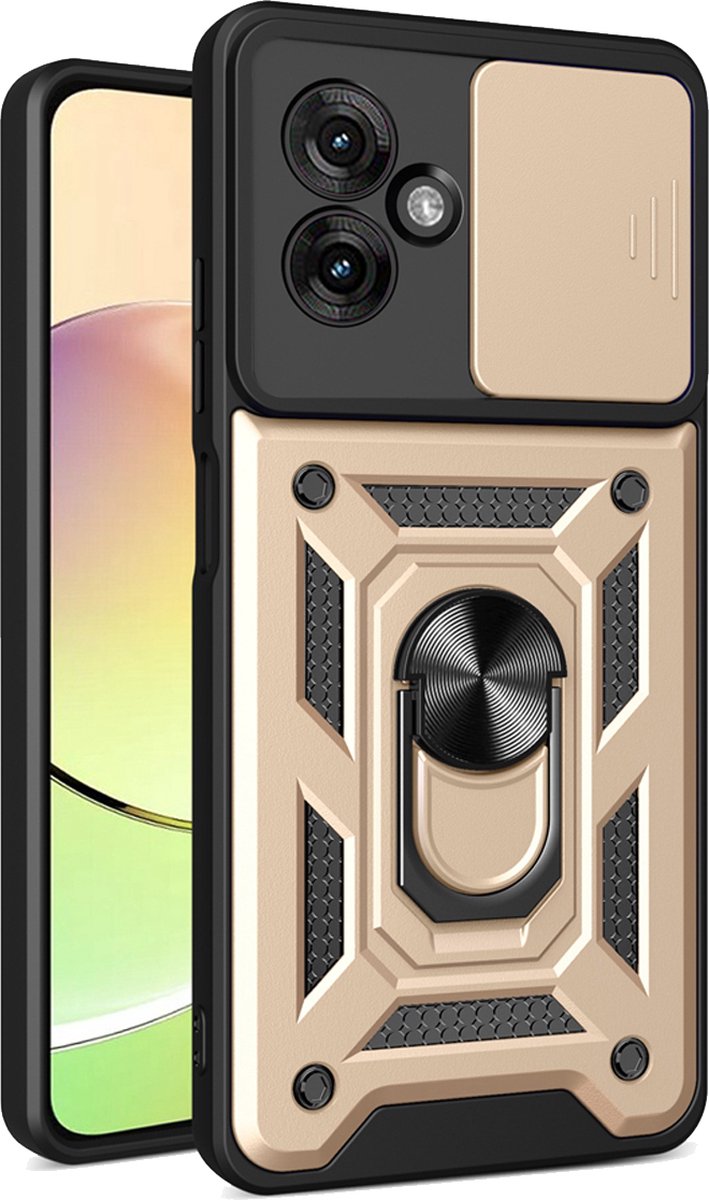 MobyDefend Hoesje - Geschikt voor Motorola Moto G55 - Pantsercase Met Draaibare Ring - Goud