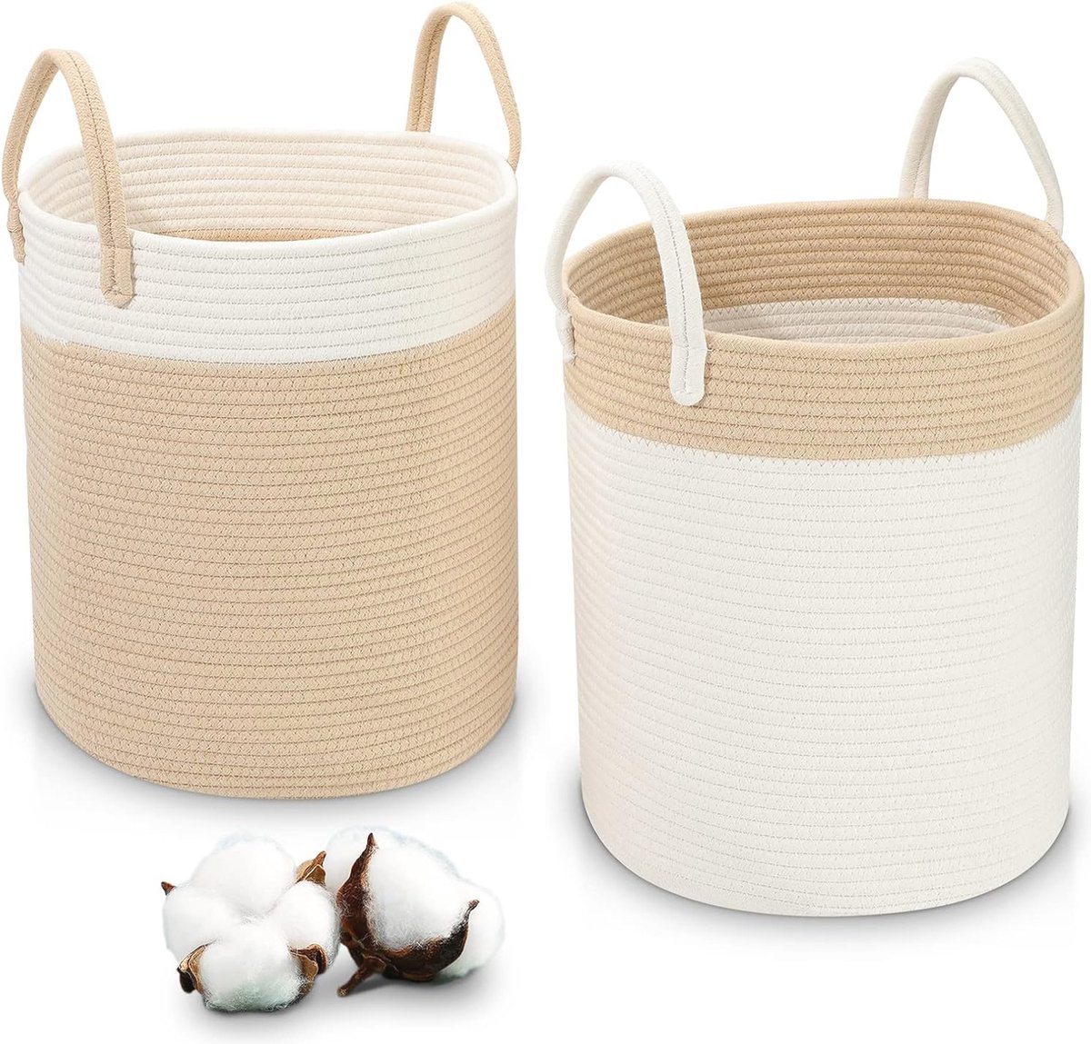 Goedkoopste Grote 2-delige opvouwbare wasmand met handvat voor speelgoed en opberging, handgemaakt van katoen, 40 x 35 cm