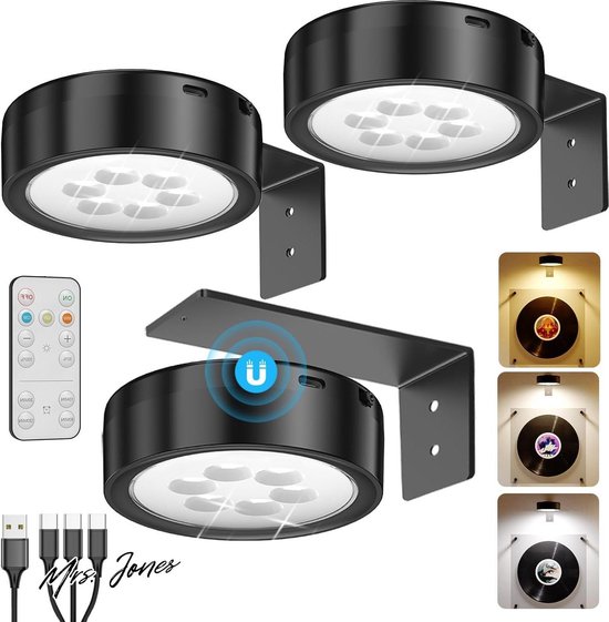 Schilderij Lamp Kunst op Batterijen Oplaadbaar, 2600mAh Schilderij Verlichting Draadloos met Afstandsbediening Kunstverlichting Magnetisch voor Muur USB Rechargeable Picture Lights Wall Light Frame