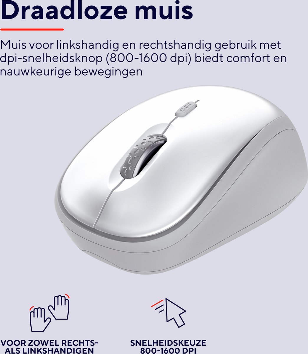 Trust ODY V2 - Draadloos Toetsenbord en Muis - Stil - Qwerty - Wit thumbnail 3