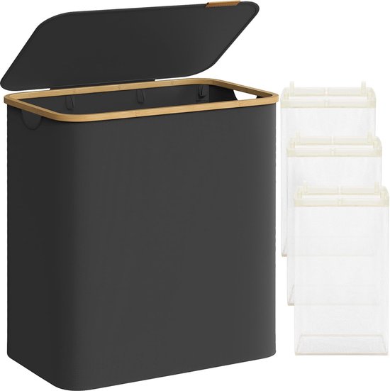 Relaxdays wasmand met uitneembare waszakken, plank, metaal, wit-grijs