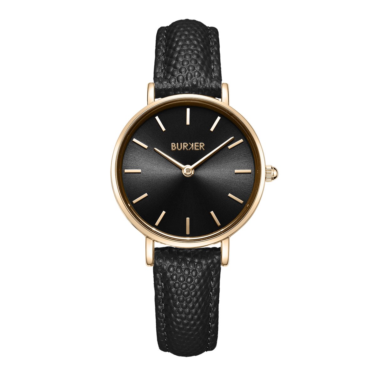 BURKER Ruby Petite Horloge Dames - Rond - Goud Zwart - Zwart - Leren Band - 28 mm