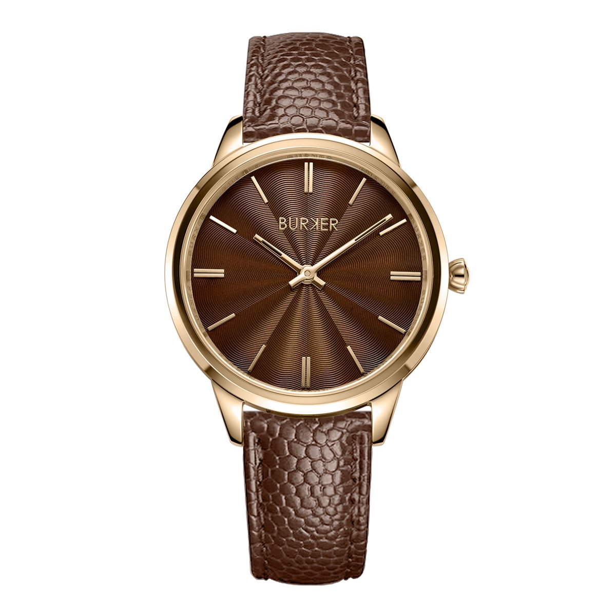 BURKER Emily Horloge Dames - Rond - Goud Bruin - Bruin - Leren Band - 36 mm