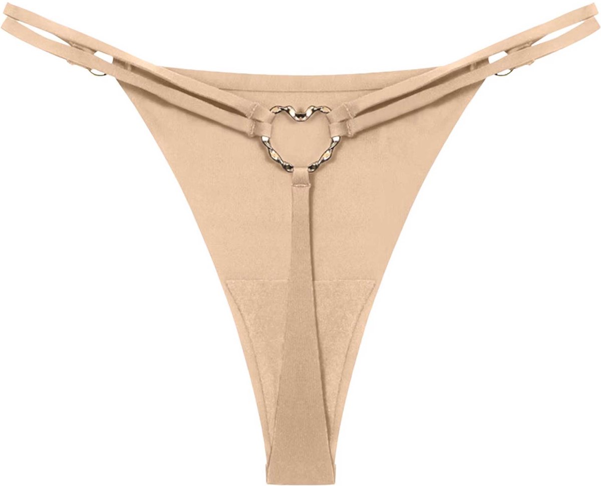 Set van 2 Sexy Strings – Beige met Gouden Hartje – Luxe Lingerie Ondergoed