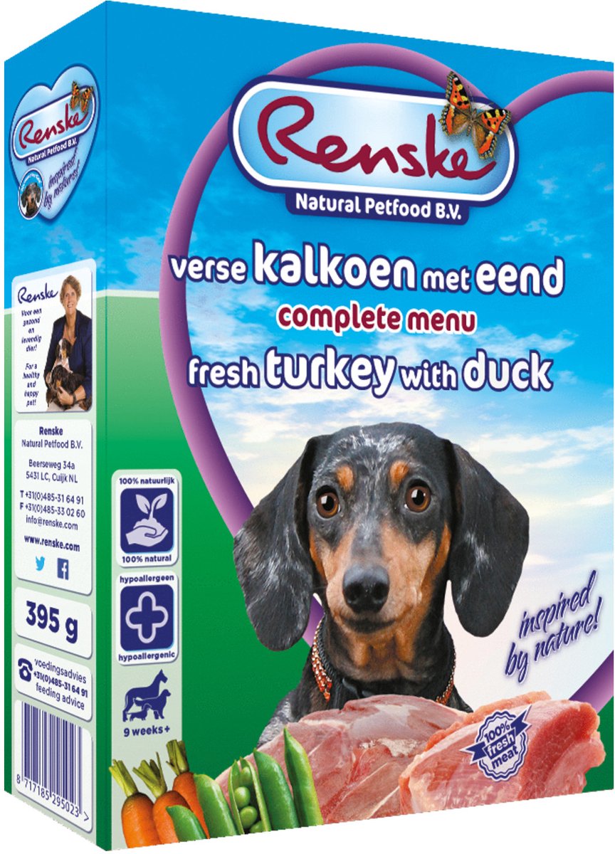 Renske Vers Vlees Voeding - Hondenvoer - Kalkoen - Eend - 395 gram