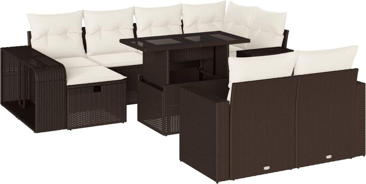 vidaXL 11-delige - Loungeset - met - kussens - poly - rattan - bruin