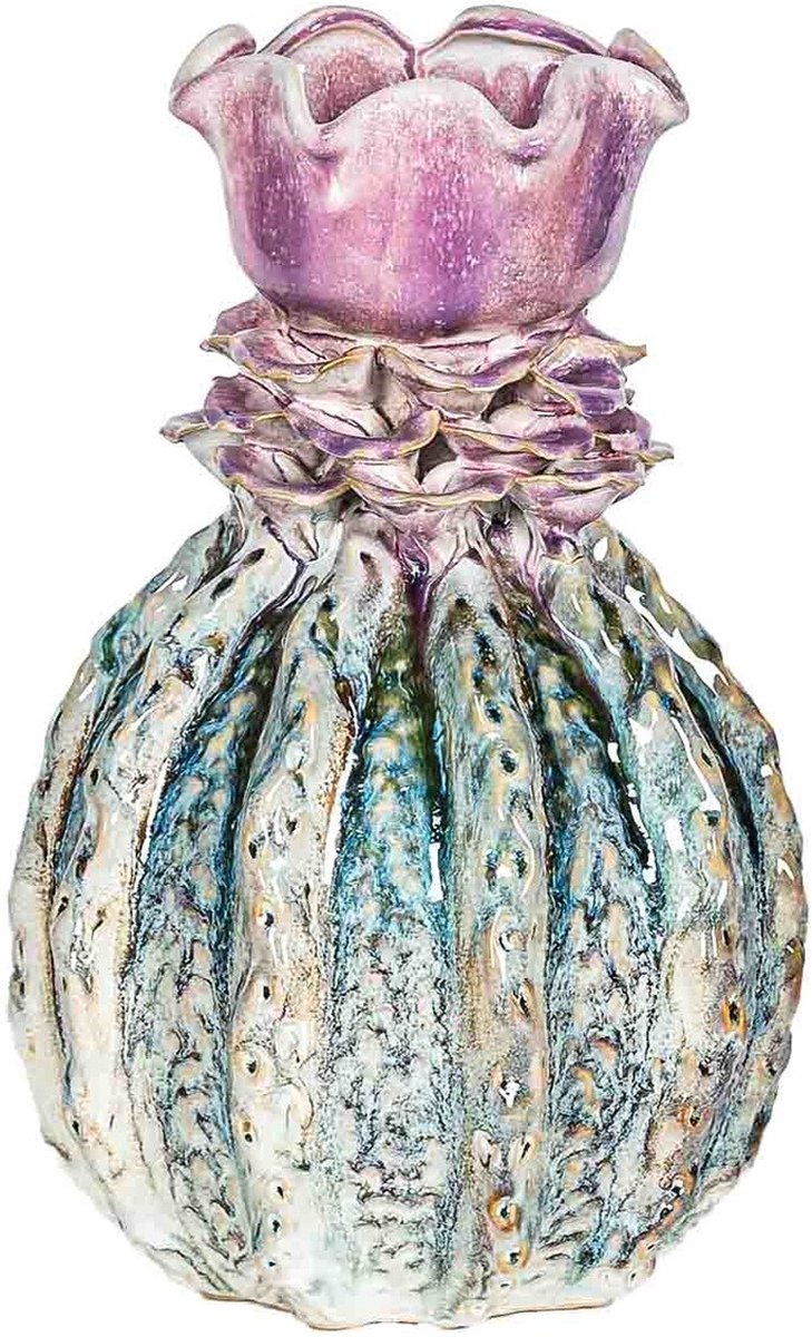 homebound by ky Aardewerk vaas flower unique pink | 21x21x33cm | bloemenvaas keramiek bloem roze