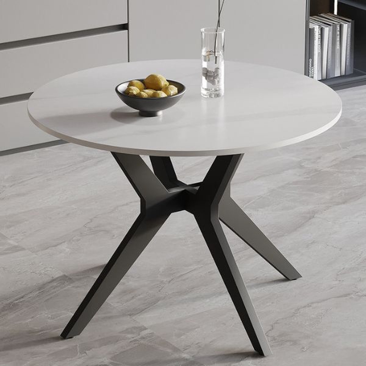 Tafel 'Apollo' 110 cm Rond Glanzend Steen Snow Wit