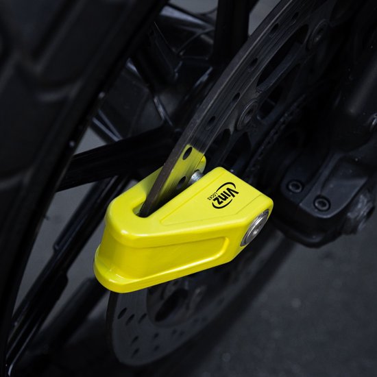 VINZ Baretti ART 4 Schijfremslot / Motorslot - Incl. Tasje & Reminderkabel - Goedgekeurd voor de verzekering van Motoren, Scooters, etc - 3 sleutels - Remschijfslot - Geel van VINZ — afbeelding 5